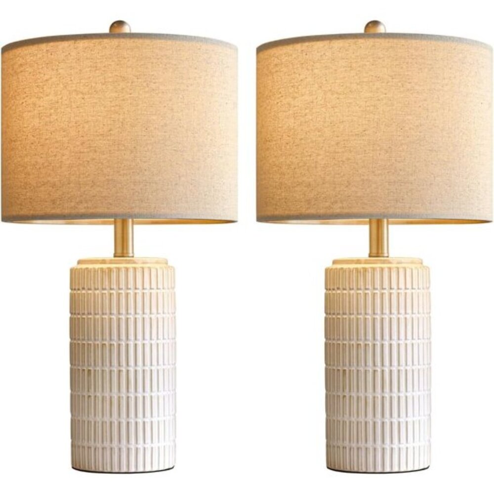 New Set of 2 Modern Ceramic 23Inch Table Lamp, White Desk & Bedside Lamps - Picture 9 of 9